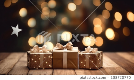Christmas gift boxes on a wood table comeliness Christmas gift boxes on a wood table comeliness 108720770