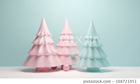Cute christmas trees 3D style with merry christmas decorations comeliness 108721051