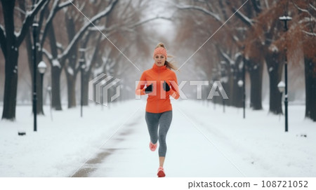 Healthy person running in public park in winter comeliness 108721052