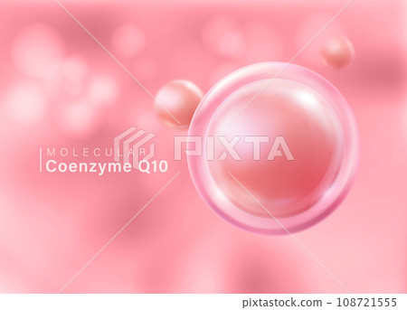 Coenzyme Q10 molecule floating in front of a pink background 108721555