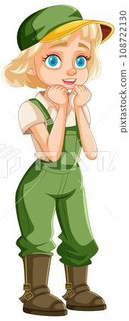 Shy Farmer Girl in Green Overalls Shy Farmer Girl in Green Overalls 108722130