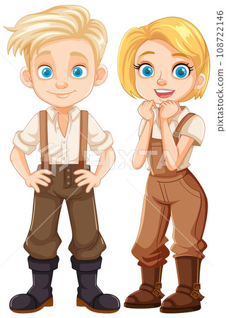 A Young Farmer Couple Cartoon Character A Young Farmer Couple Cartoon Character 108722146