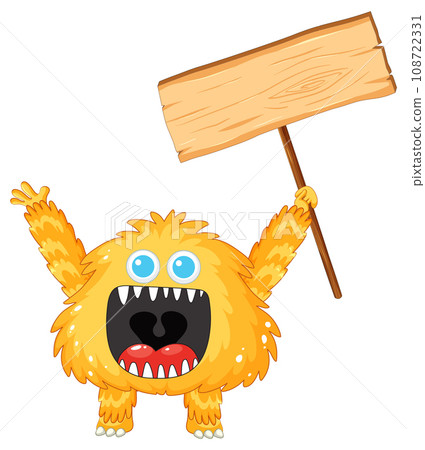 Happy Orange Alien Monster Holding Empty Signboard Banner 108722331