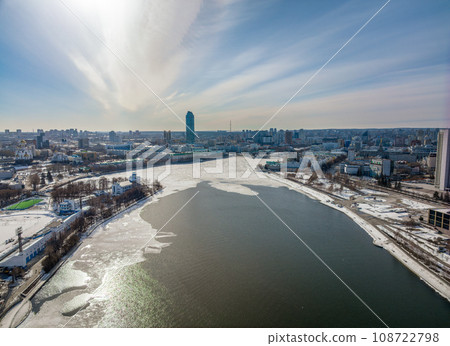Embankment of the central pond and Plotinka. The historic center of the city of Yekaterinburg, Russia, Aerial View Embankment of the central pond and Plotinka. The historic center of the city of Yekaterinburg, Russia, Aerial View 108722798