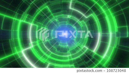 Green energy tunnel with glowing bright electric magic lines scientific futuristic hi-tech abstract background 108723048
