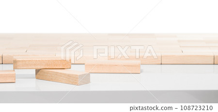 Close up blocks wood game on a white table. Close up blocks wood game on a white table. 108723210