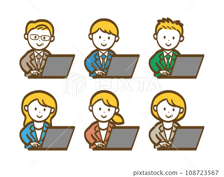 操作計算機的商人的插圖集 108723567