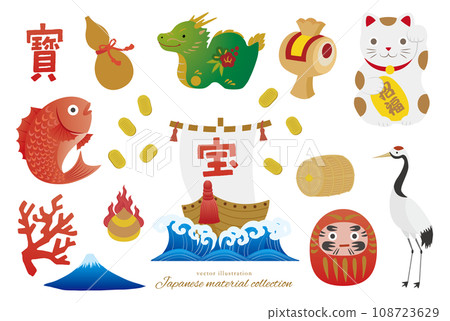 Illustration material set of figurines and lucky charms for the Year of the Dragon 108723629