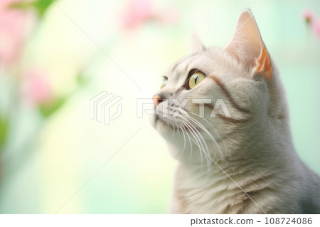 Close-up of cute cat gazing at something with beautiful bokeh background, Generative AI 108724086