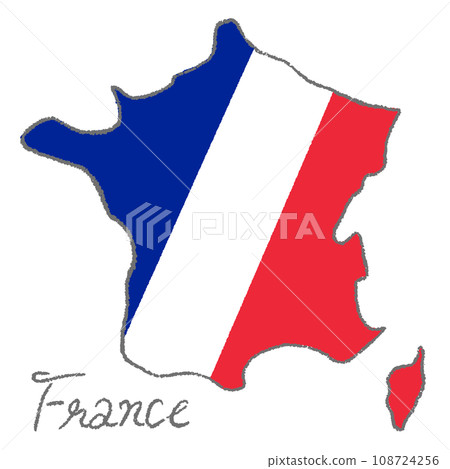 Map of France flag pattern, hand-drawn stylish illustration with colored pencil texture 108724256