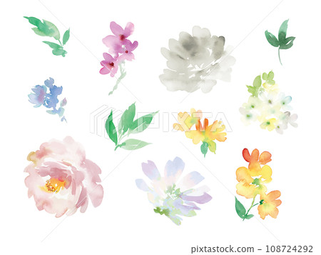 Illustration material set for background of flowers drawn in watercolor 108724292