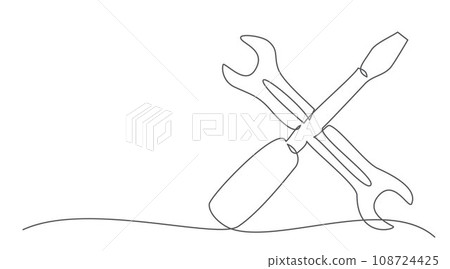 Tools One line drawing isolated on white background 108724425