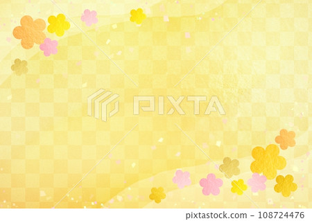 日式金色格子圖案與梅花背景新年賀卡新年賀卡 108724476