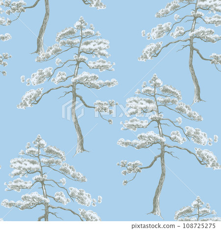 Beautiful seamless pattern with hand drawn forest trees. Stock illustration. Beautiful seamless pattern with hand drawn forest trees. Stock illustration. 108725275
