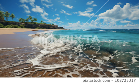 熱帶海岸、蔚藍的大海和藍天 熱帶海岸、蔚藍的大海和藍天 108725317