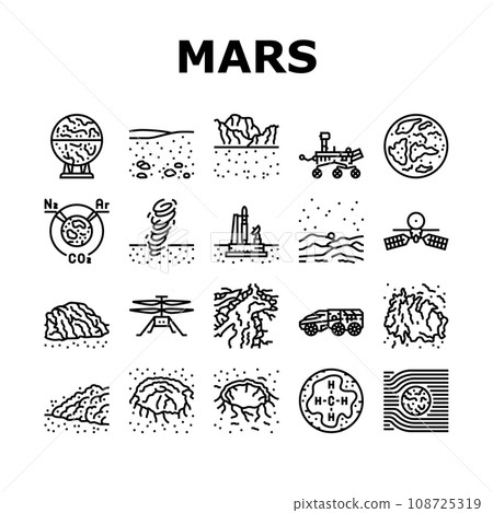 mars planet space astronomy icons set vector mars planet space astronomy icons set vector 108725319