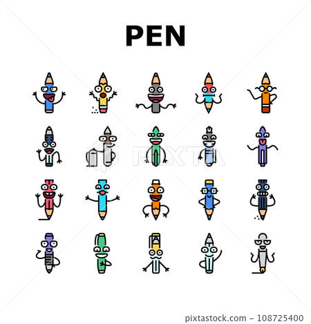pen character pencil school icons set vector 108725400