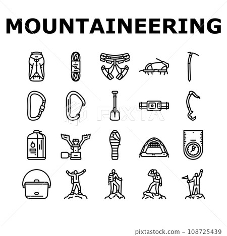 mountain adventure mountaineering icons set vector 108725439