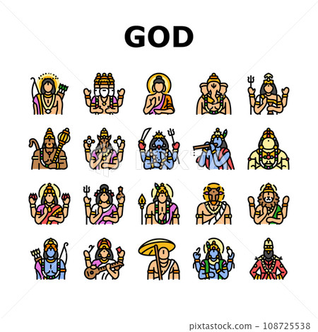 god indian hindu lord krishna icons set vector god indian hindu lord krishna icons set vector 108725538