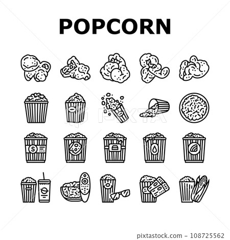 popcorn corn pop cinema icons set vector 108725562