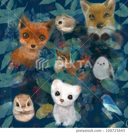 Seamless pattern illustration of cute wild animals living in the forests of Hokkaido Seamless pattern illustration of cute wild animals living in the forests of Hokkaido 108725643
