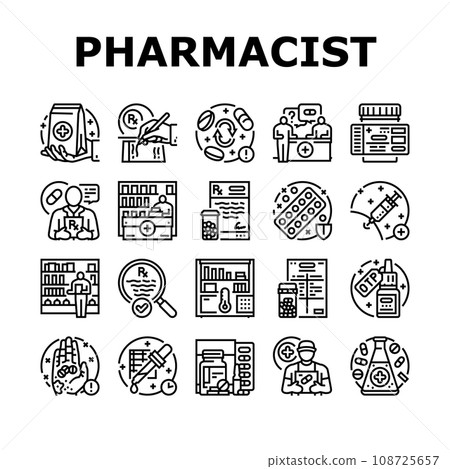 pharmacist medicine retail icons set vector pharmacist medicine retail icons set vector 108725657