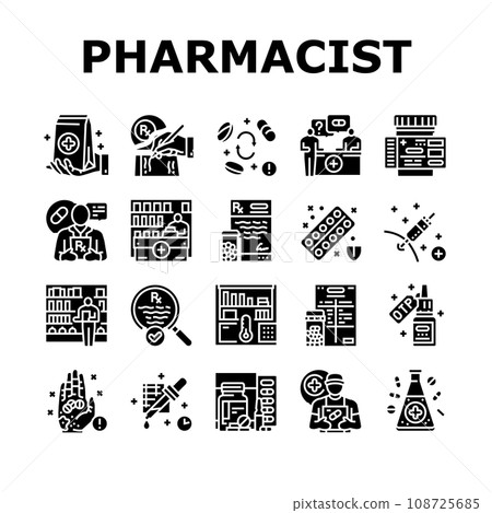 pharmacist medicine retail icons set vector pharmacist medicine retail icons set vector 108725685