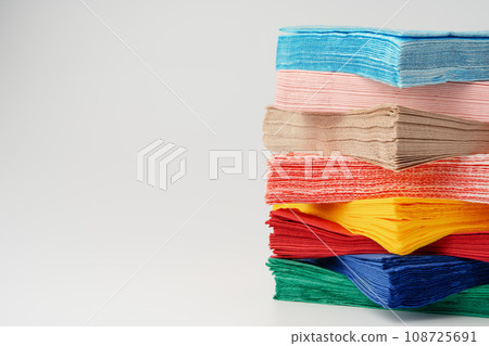 Stack of paper napkins on white background Stack of paper napkins on white background 108725691