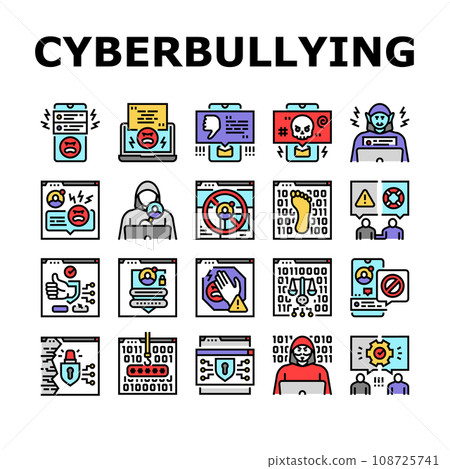 cyberbullying cyber online icons set vector 108725741