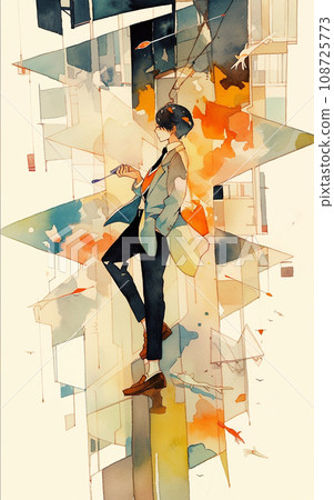抽象男性水彩風格插畫 108725773