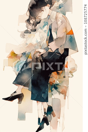 抽象女人水彩風格插畫 108725774
