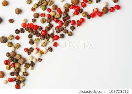 Mix of peppercorns isolated on white background 108725912