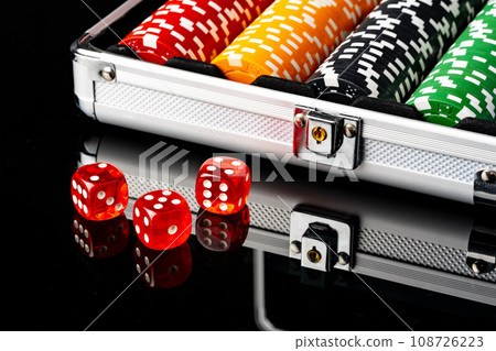 Poker game case on black background close up Poker game case on black background close up 108726223