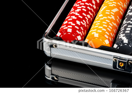 Poker game case on black background close up 108726367