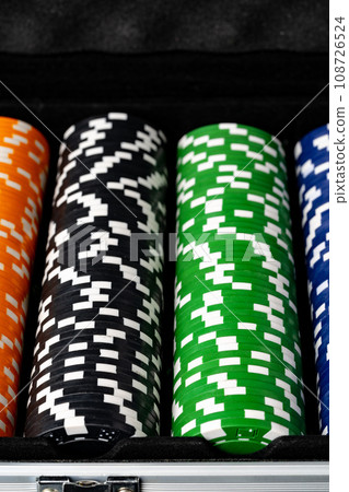 Poker game case on black background close up Poker game case on black background close up 108726524