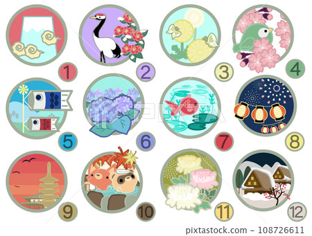 Four seasons illustration set 12 months 108726611