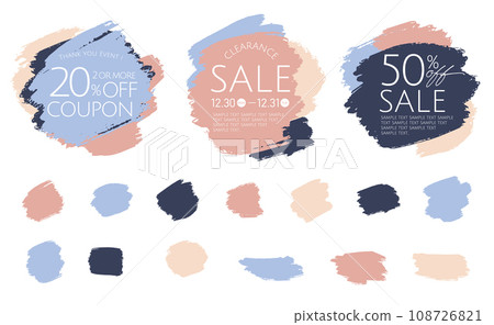 Brush-drawn title, copy, and text background parts set 108726821