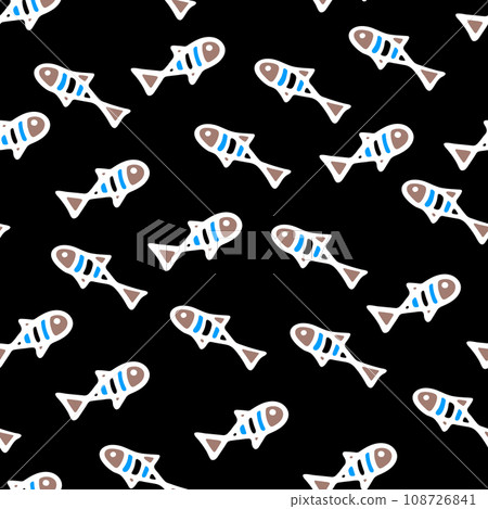 Hand Drawn Small Fishes Seamless Pattern. Underwater World Background. 108726841