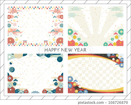 Easy-to-use Japanese-style frame set for the New Year 108726870