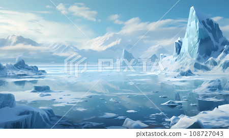 手绘唯美的北极海面上的冰山风景插画 手绘唯美的北极海面上的冰山风景插画 108727043
