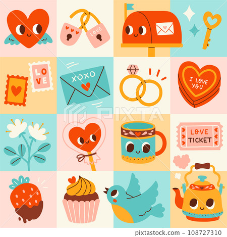 Happy Valentines day geometric pattern for greeting cards, posters, wrapping, pack paper. Modern love design  108727310