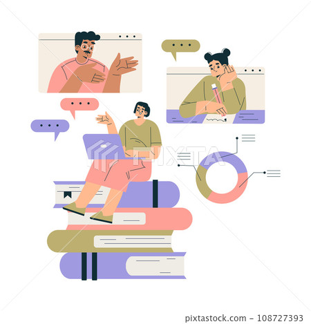 Business Concept with Man and Woman Character Meet in Network Conference Discuss Vector Illustration 108727393
