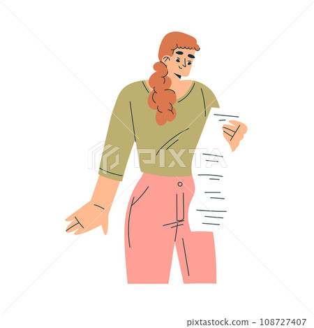 Business Concept with Woman Character Hold Document Paper Vector Illustration 108727407