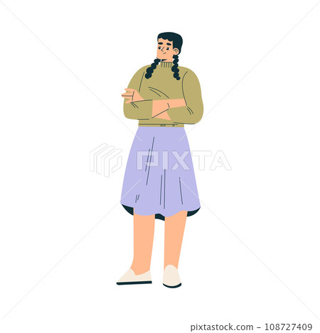 Business Concept with Woman Character Standing with Folded Arms Vector Illustration 108727409