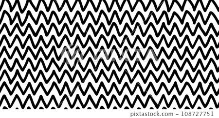 Doodle zig zag seamless pattern. Abstract black horizontal hand drawn zigzag lines seamless pattern. Geometric repeating stripes. Wavy fabric texture. Vector illustration on white background 108727751