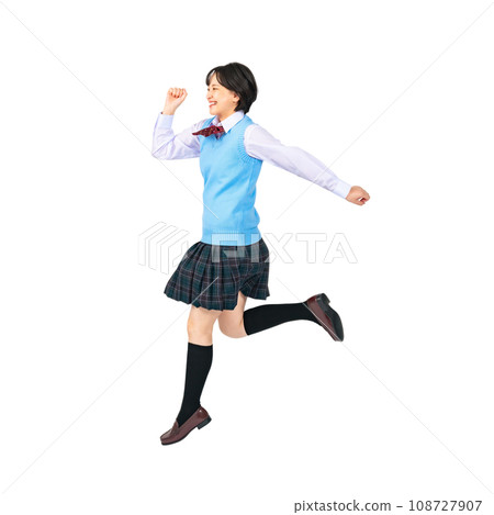 PNG制服跳躍剪影背景女學生透明 108727907