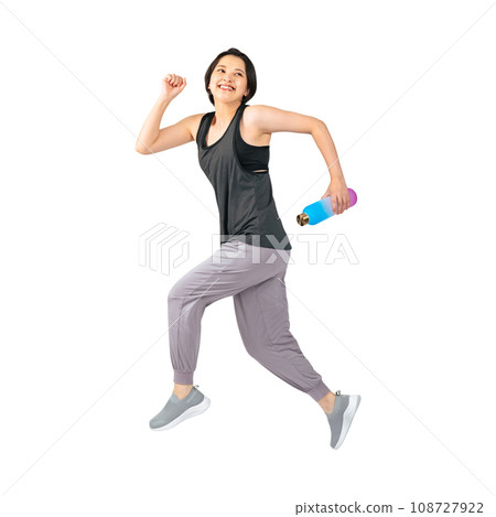 Woman wearing sportswear jumping, cutout background transparent PNG 108727922