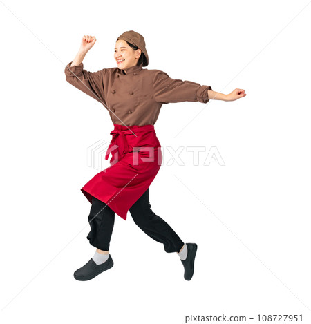 Woman in cooking clothes jumping, cook, restaurant clerk, cutout background transparent PNG Woman in cooking clothes jumping, cook, restaurant clerk, cutout background transparent PNG 108727951
