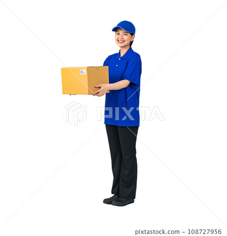 Woman in work clothes holding luggage Delivery staff Delivery worker Worker Cutout background Transparent PNG 108727956