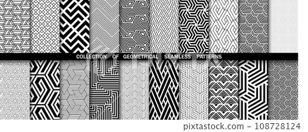 Geometric set of seamless black and white patterns. Simple vector graphics 108728124
